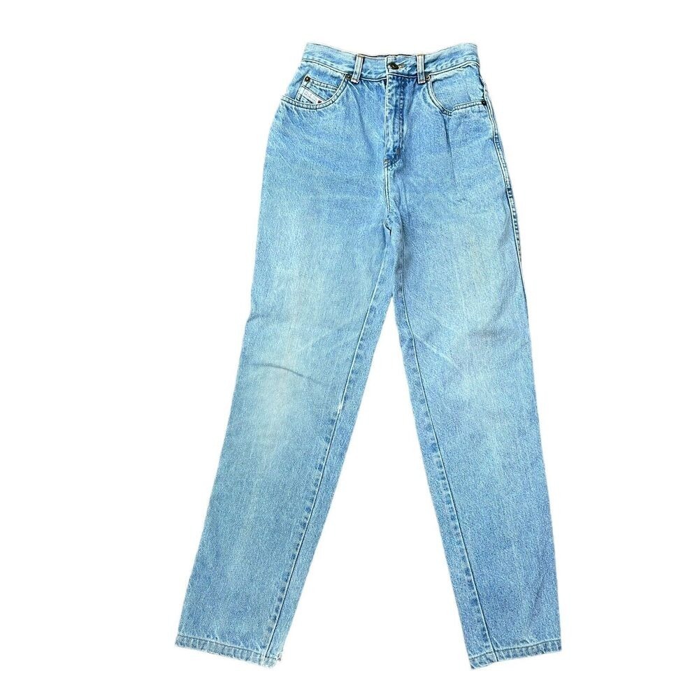 Vintage 90s Jr Size 7‎ Bugle Boy Jeans Distressed Blue High Rise Mom Tapered Leg